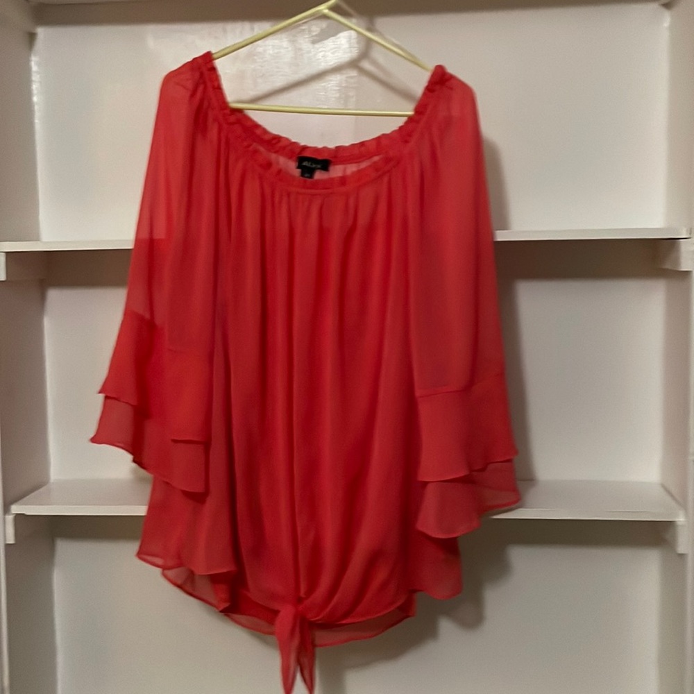 ALYX coral tank and sheer over blouse, size 2X, tunic length, pleated ruffle